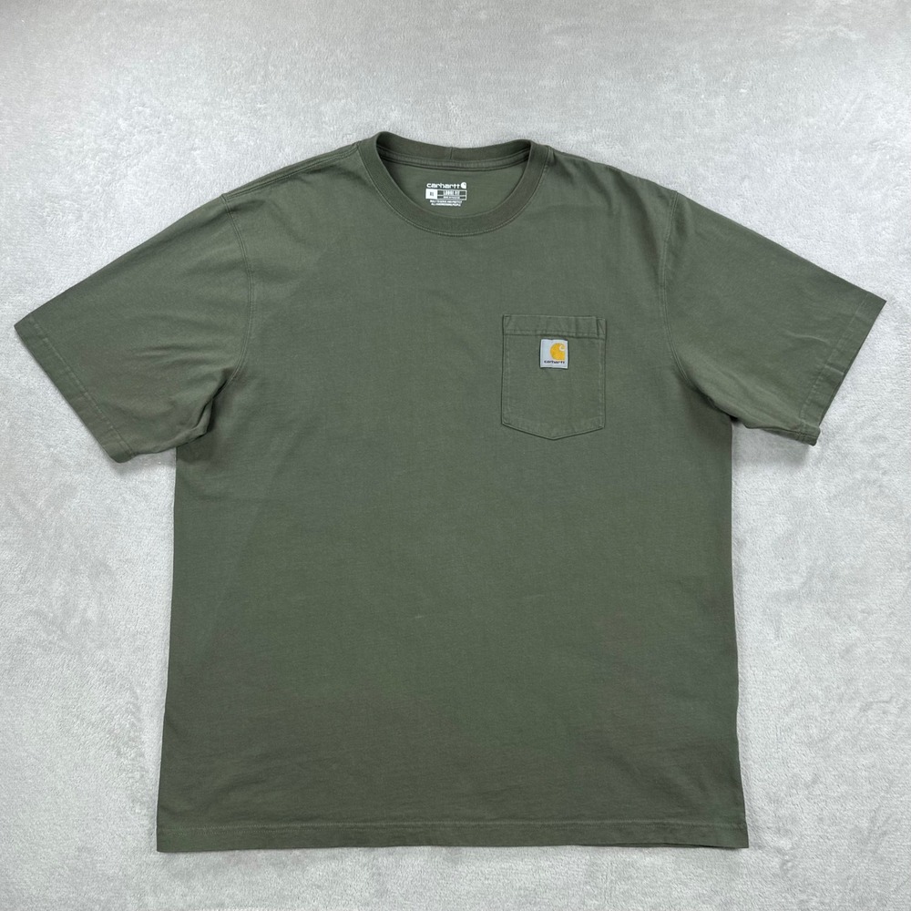 Carhartt Pocket T-Shirt Mens XL Olive Green Loose Fit Short Sleeve workwear K87